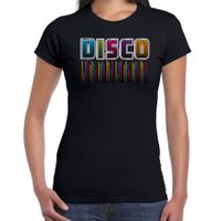 Disco verkleed t-shirt dames - jaren 80 feest outfit - disco sound wave - zwart