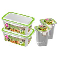 4x Voorraad/vershoudbakjes 0,75 en 2 liter transparant/groen