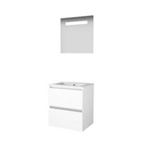 Basic-Line Economic 46 Badkamermeubelset - 60 x 46 cm - Greeploos - 2 Lades - Keramische Wastafel - 1 Kraangat - Spiegel met LED Verlichting - Ice White