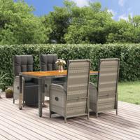 5-delige Tuinset met kussens poly rattan grijs