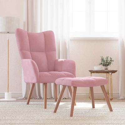 Relaxstoel met voetenbank fluweel roze