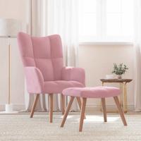Relaxstoel met voetenbank fluweel roze - thumbnail