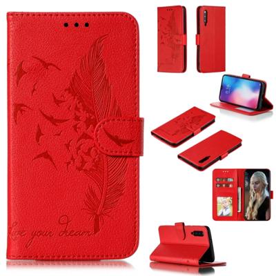 Feather patroon Litchi textuur horizontale Flip lederen draagtas met portemonnee & houder & kaartsleuven voor Xiaomi mi 9 (rood)