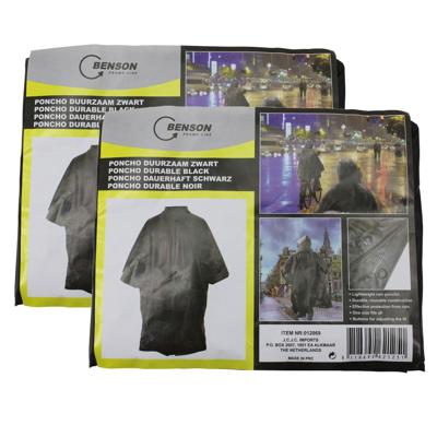 Benson Regenponcho - 2x stuks - zwart - herbruikbaar - voor volwassenen - poncho