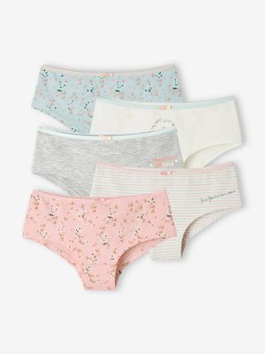 Set met 5 meisjesshorties bloemen roze (poederkleur)