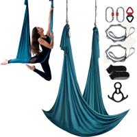VEVOR Aerial Yoga Hangmatset 10 x 2,8 m, Groene Aerial Yoga Schommel Air Flying, Indoor Aerial Yoga Hangmat Schommel, Max. Draagvermogen 1000 kg, incl. Yogasokken & Stalen Karabijnhaak & Aluminium Draaibare