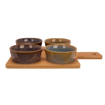 Cosy & Trendy Serveerplank bamboe - 5x - 31 x 22 cm - met 4 luxe hapjes/saus/tapas schaaltjes