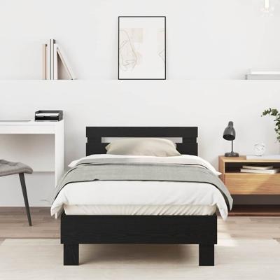 Bedframe met hoofdeinde Zwart Eiken 90 x 200 cm Bewerkt hout