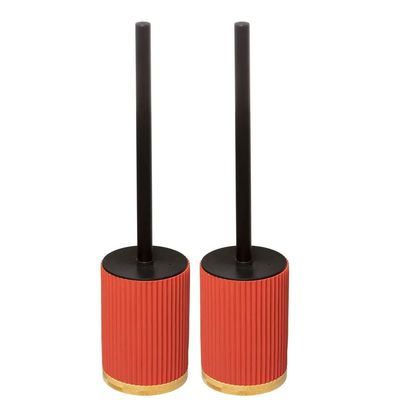 2x stuks WC-/toiletborstel met houder rond koraal oranje polyresin/steen 40 cm