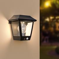 HOFTRONIC™ Cairo - Solar Wandlamp - met PIR bewegingssensor - 3000K warm witte lichtbron - IP44 waterdicht - Zwart - Tuinverlichting - Buitenlamp