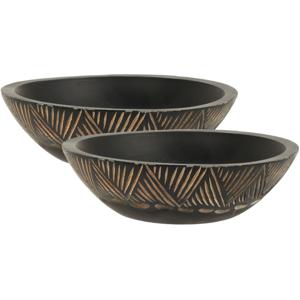 Fruitschaal/fruitmand - 2x - serveer schaal - mango hout - D24 x H7 cm - broodmand - zwart