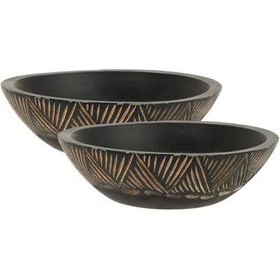 Fruitschaal/fruitmand - 2x - serveer schaal - mango hout - D24 x H7 cm - broodmand - zwart