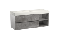 Storke Edge zwevend badmeubel 140 x 52 cm beton donkergrijs met Mata High asymmetrisch linkse wastafel in mat witte solid surface - thumbnail