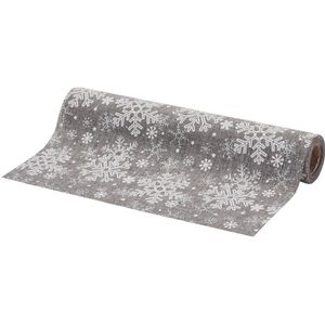 Set van 2x stuks kerst diner tafelloper zilver met sneeuwvlokken 250 x 21 cm