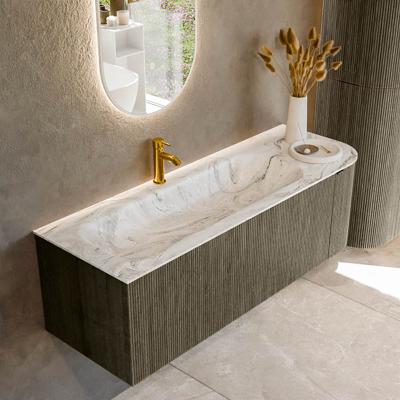 Badmeubel Mondiaz Kurve-Dlux | 135 cm cm | Meubelkleur Shadow | Wastafelkleur Glace | Solid surface | Wasbak links zijde spoelbak | 1 kraangat