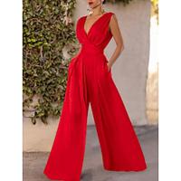 dames jumpsuit zak effen kleur v-hals stijlvol werk wijde pijpen slank mouwloos rood zomer Lightinthebox - thumbnail