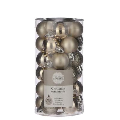 House of Seasons Kerstballen - 30x stuks - champagne - plastic - 3 cm - mini kerstballen