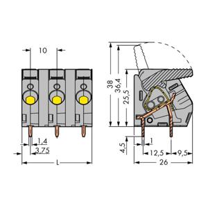 WAGO 2706-203 Veerkrachtklemblok 6.00 mm² Aantal polen 3 Grijs 45 stuk(s)