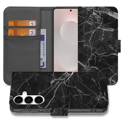 Samsung Galaxy S25 FE | Bookcase | Zwart Marmer Met Pasjesvak Luxe