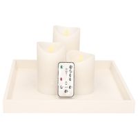 Kaarsenonderbord/plateau hout vierkant met 3x LED kaarsen wit
