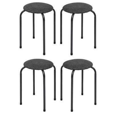 5Five Stapelbaar zit krukje Fierra - 4x - metaal/polyester - antraciet - D38 x H46 cm - stoelen