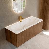 Badmeubel Mondiaz Kurve-Dlux | 110 cm | Meubelkleur Walnut | Wastafelkleur Frappe | Solid surface | Midden spoelbak | 1 kraangat