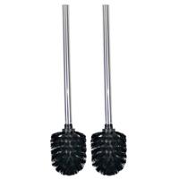 2x stuks wc/toiletborstel - zwart/zilver - 34.5 cm - rvs - toilet/badkameraccessoires - wc-borstels
