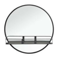 Leen Bakker - Spiegel Met Plateau Roel - 12xØ50 Cm - Metaal/Glas - Zwart