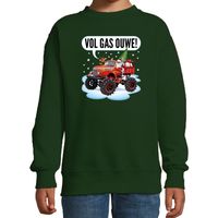 Kersttrui/sweater voor kinderen - monstertruck - vol gas - groen - thumbnail