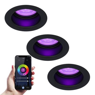 Set van 3 Mari - Smart inbouwspot - IP65 waterdicht - 5,5 Watt 345 Lumen - Wifi + Bluetooth - RGBWW - GU10 - Google Home, Amazon Alexa en Siri - Voor binnen, buiten en badkamer - Zwart