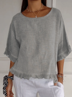 Plain Cotton And Linen Simple Shirt