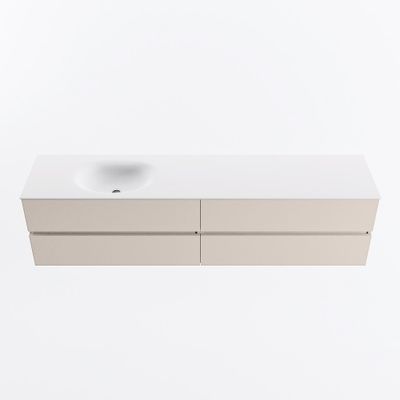 MONDIAZ VICA 200cm badmeubel onderkast Linen 4 lades. Wastafel MOON links zonder kraangat, kleur Talc.