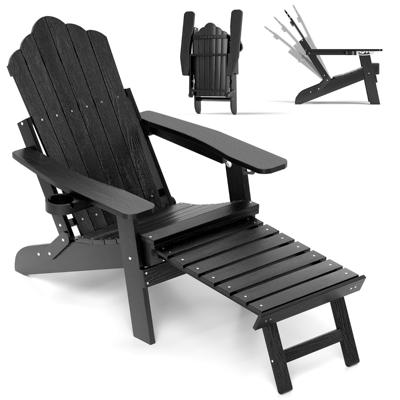 Adirondack-stoel Loungestoel met Uitklapbare Voetsteun en 4-voudig Verstelbare Rugleuning Inklapbare Tuinstoel voor Buiten Zwart