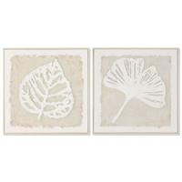 Canvas Home ESPRIT Wit Beige Blad van een plant Cottage 62,5 X 3,5 X 62,5 CM (2 Stuks)