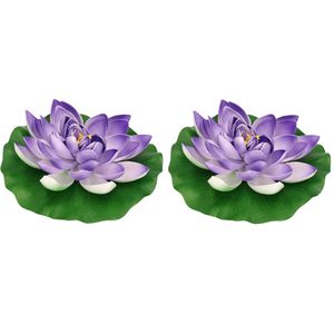 Decoratie waterlelie drijvend - 2x - lila paars - kunststof - 26 cm