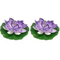 Decoratie waterlelie drijvend - 2x - lila paars - kunststof - 26 cm