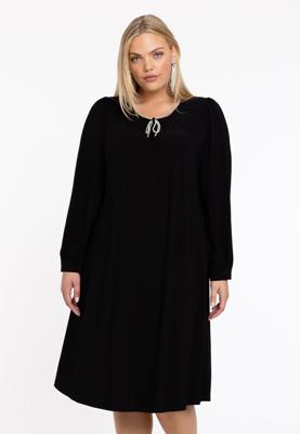Yoek Jurk A-lijn met strik in strass | Zwart | Maat 38/40