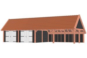 Kapschuur De Hofstee XXL 1505x595 cm - Combinatie 1- Kapschuurdak- Onbehandeld lariks Douglas hout- Trendhout