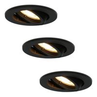 Set van 3 Oslo LED inbouwspots - 4 Watt 345 lumen - 2700K Warm wit - GU10 - Dimbaar - Rond - Kantelbaar - IP20 voor binnen - Zwart