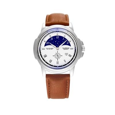407 YAZOLE mannen mode Business leder Band Quartz Wrist Watch (bruin + wit)
