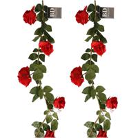 Kunstbloemen slinger rozen Emily - 2x - 145 cm - rood - guirlande - decoratie - bruiloft versiering