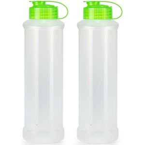 Drinkfles/waterfles/bidon - 2x - 1600 ml - transparant/groen - kunststof