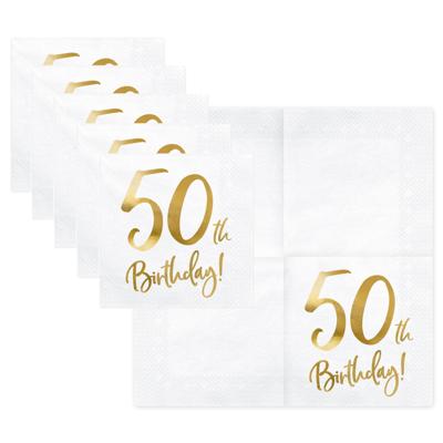 Servetten 50 jaar - 60x - wit/goud - 33 x 33 cm - papier - 3-laags - leeftijd versiering