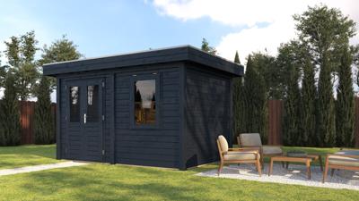 Lugarde Select Modern tuinhuis Breda 388x250cm - Zwarte olie- Plat dak- - Lugarde Select