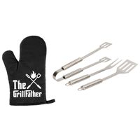 Barbecue/bbq gereedschap 3-delige set 33 cm van RVS met BBQ handschoen The Grillfather - thumbnail