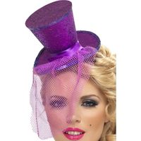 Mini paarse hoge hoed op diadeem - thumbnail