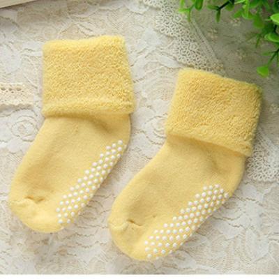 3 paren katoen baby sokken Thicken warme pasgeboren anti slip vloer sok maat: S (gans geel)