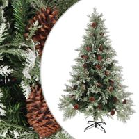 Kerstboom met dennenappels 120 cm PVC en PE groen en wit - thumbnail