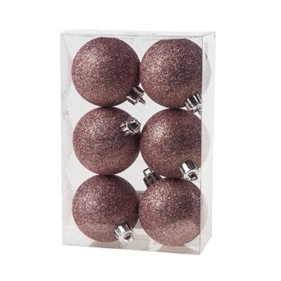 Kerstballen - 6x st - roze - glitters - D6 cm - kunststof - kerstversiering