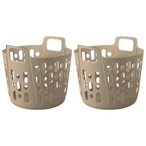 Flexibele wasmand - 2x - beige - 35 liter - kunststof - 39 x 41 x 36 cm